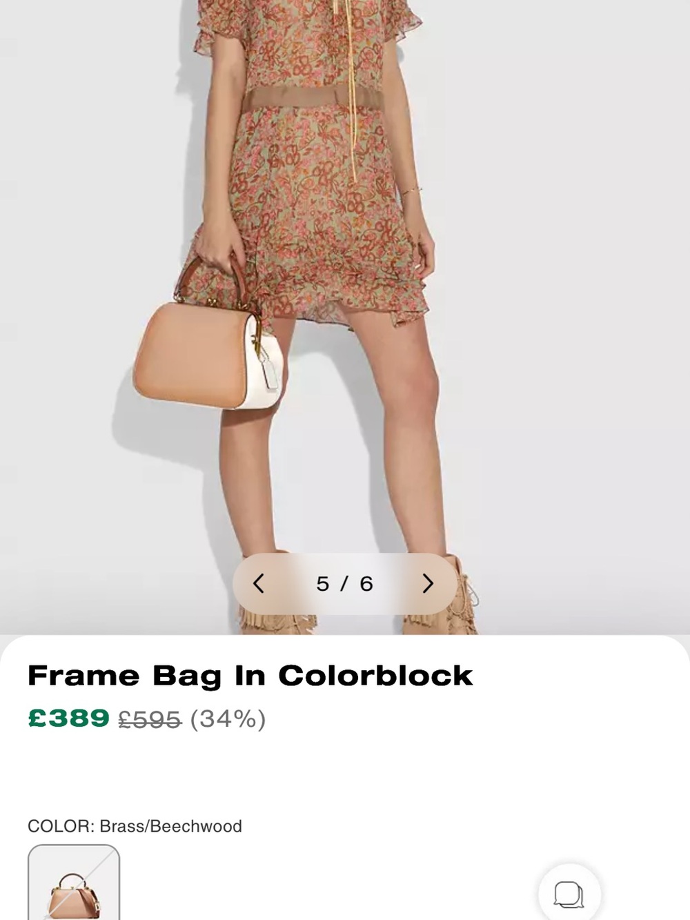 Coach Frame Colorblock Leather Crossbody Bag - Peach & White - Picture 3 of 12
